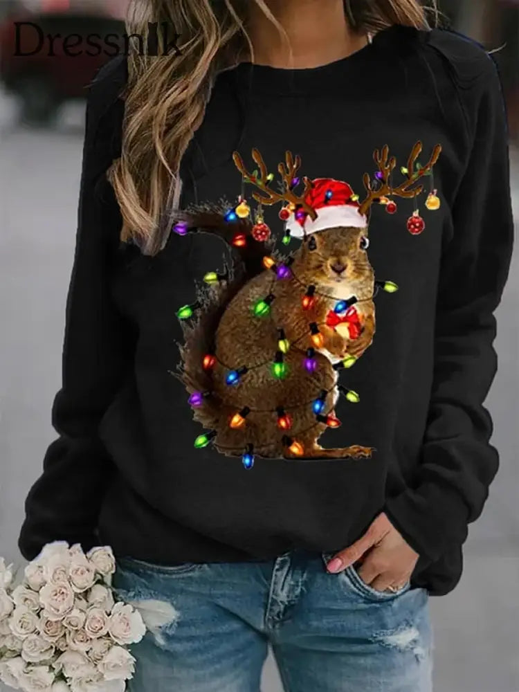 Damen-Weihnachts-Raglan-Ärmel-Sweatshirt Schwarz / S