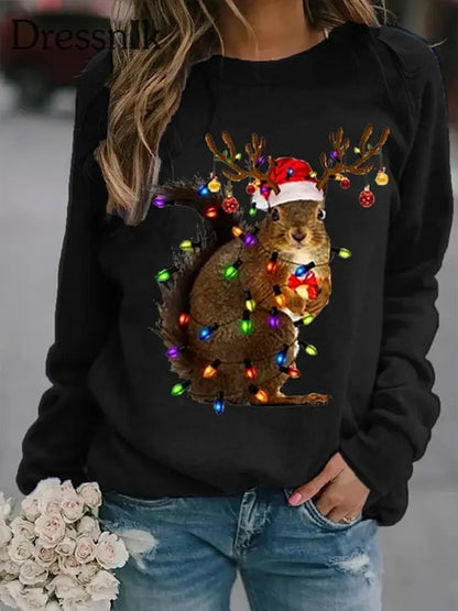 Damen-Weihnachts-Raglan-Ärmel-Sweatshirt Schwarz / S