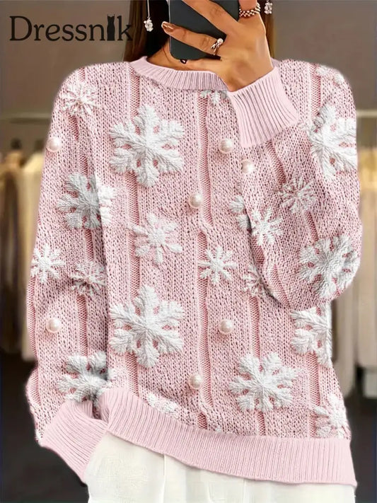 Damen Weihnachts rosa Schneeflocke Gemütliche Pullover Rosa / S