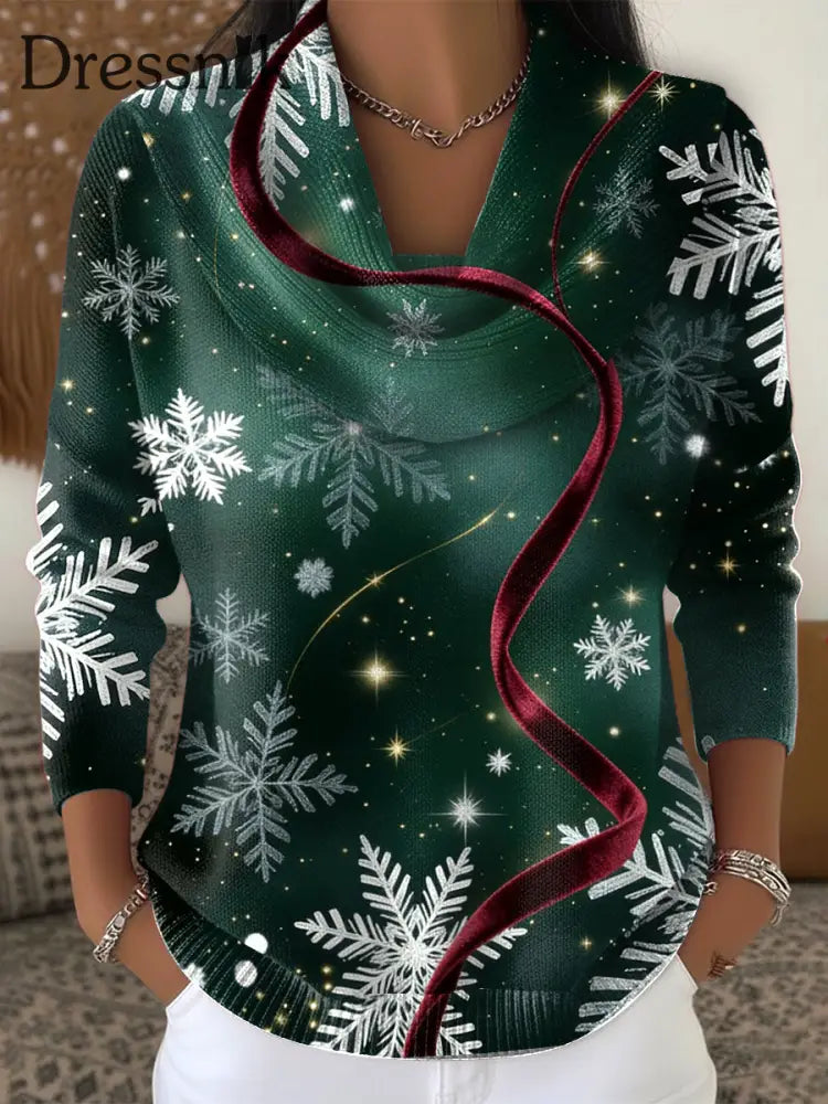 Damen-Weihnachts schneeflocke Band Grün Imitation Pullover Grün / S