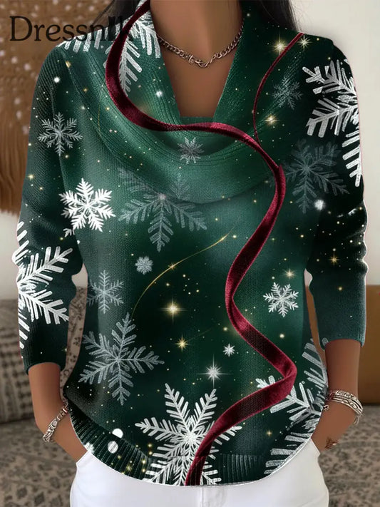 Damen-Weihnachts schneeflocke Band Grün Imitation Pullover Grün / S