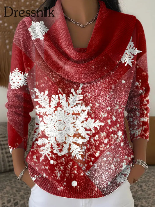 Damen Weihnachts schneeflocke Burgunder Freizeit Pullover Weinrot / S