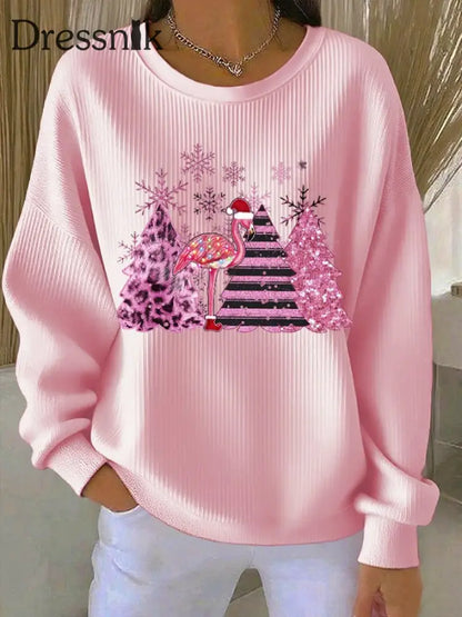Damen-Weihnachts-Sweatshirt mit Rundhals ausschnitt Rosa / S