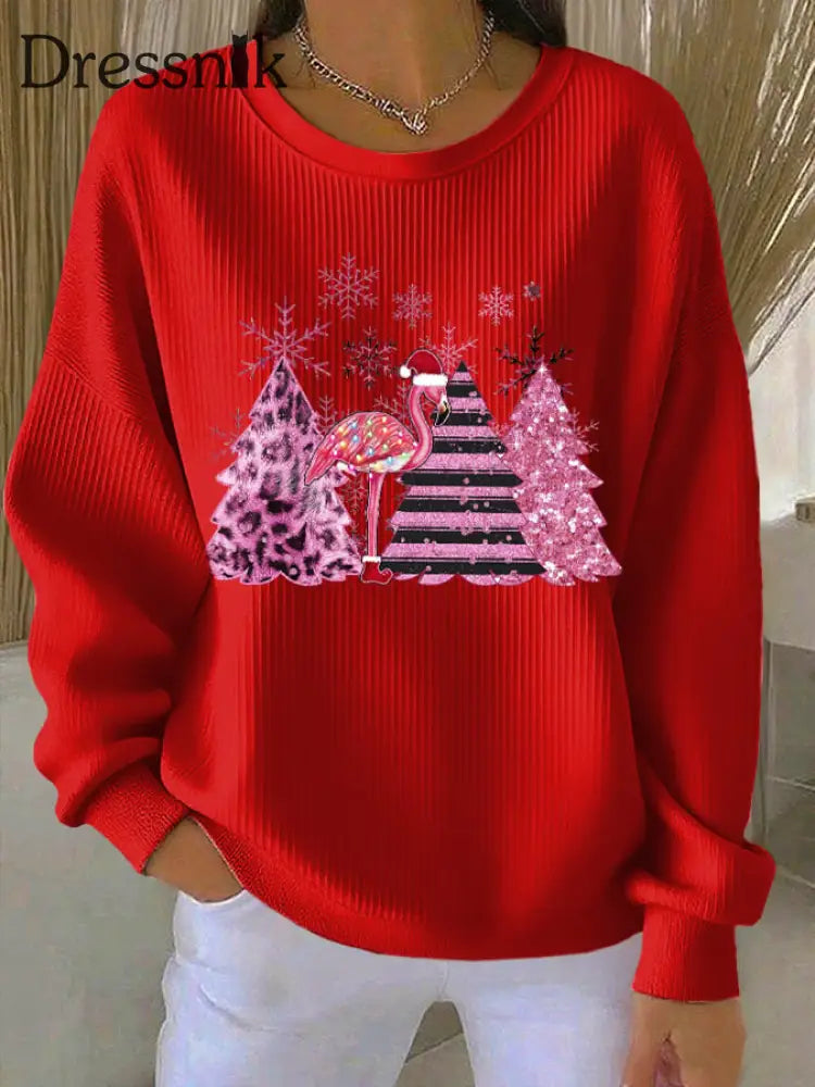 Damen-Weihnachts-Sweatshirt mit Rundhals ausschnitt Rot / S