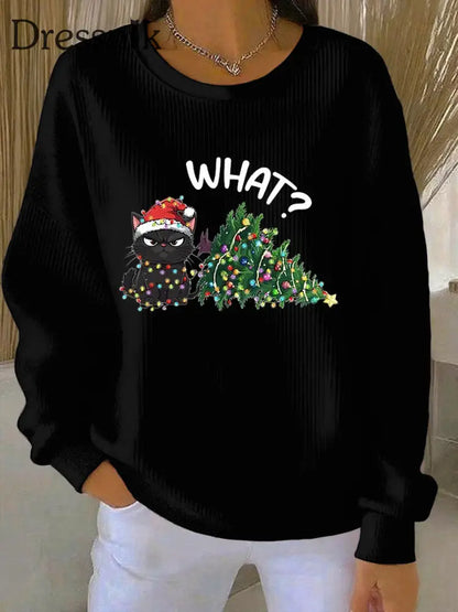 Damen-Weihnachts-Sweatshirt mit Rundhals ausschnitt Schwarz / S