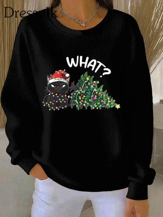 Damen-Weihnachts-Sweatshirt mit Rundhals ausschnitt Schwarz / S