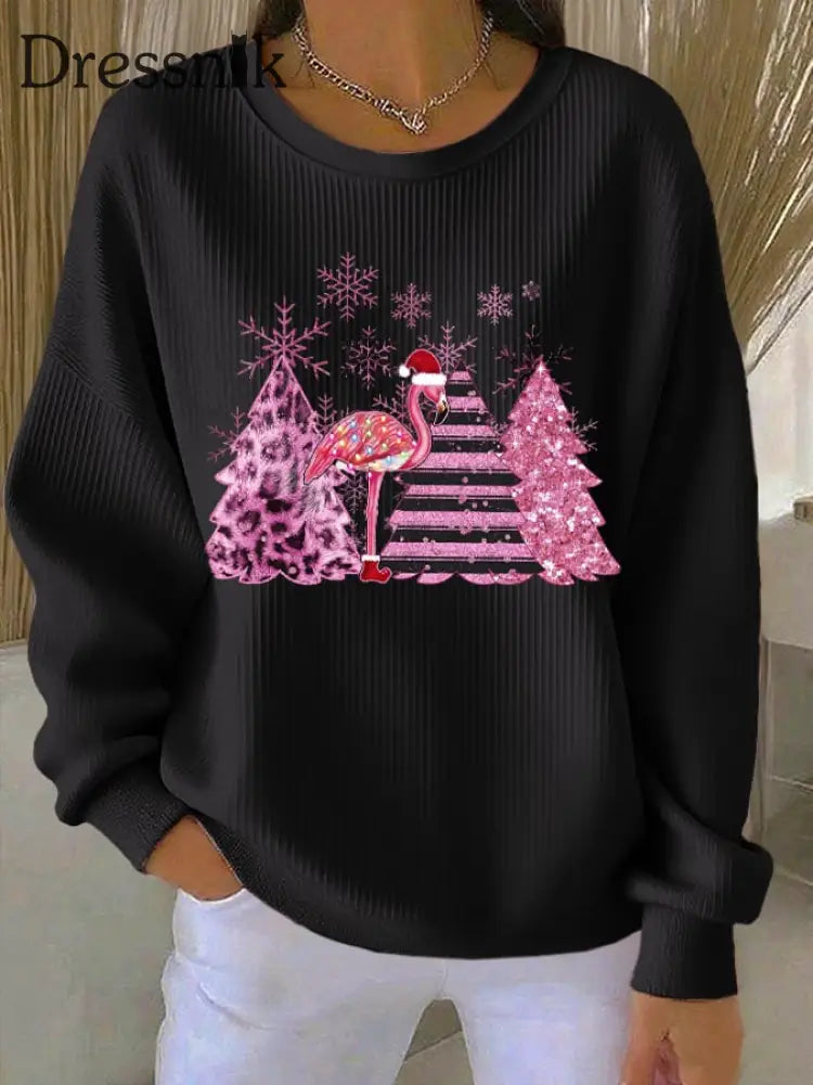 Damen-Weihnachts-Sweatshirt mit Rundhals ausschnitt Schwarz / S