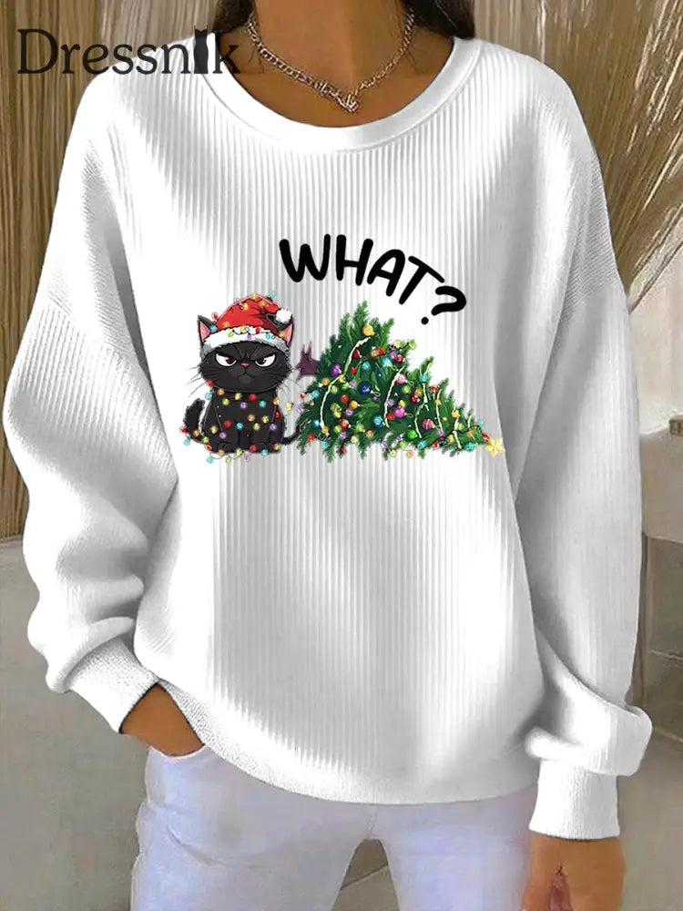 Damen-Weihnachts-Sweatshirt mit Rundhals ausschnitt Weiß / S