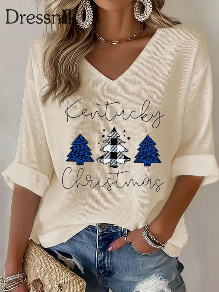 Damen-Weihnachts-Waffel-T-Shirt Beige / S