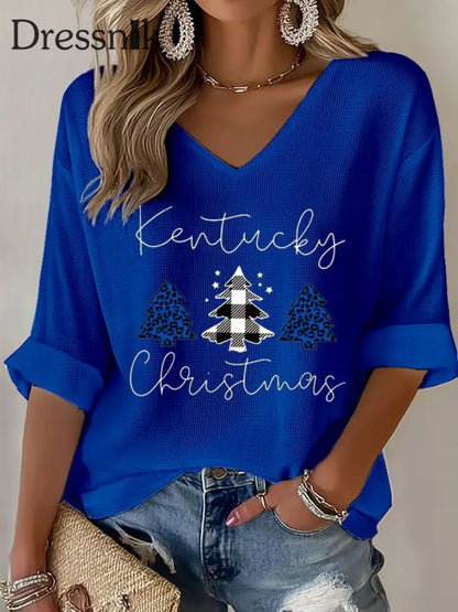 Damen-Weihnachts-Waffel-T-Shirt Marineblau / S