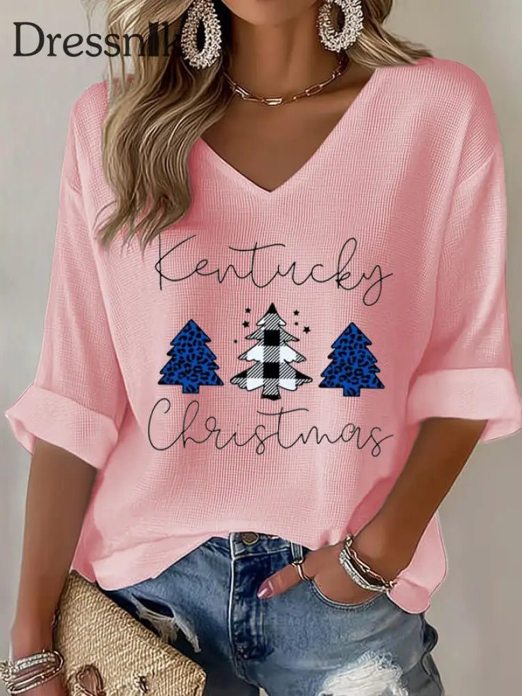Damen-Weihnachts-Waffel-T-Shirt Rosa / S