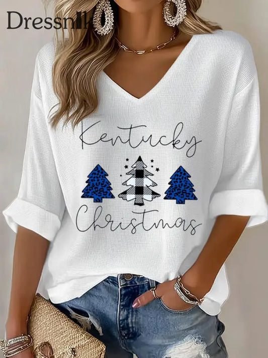Damen-Weihnachts-Waffel-T-Shirt Weiß / S