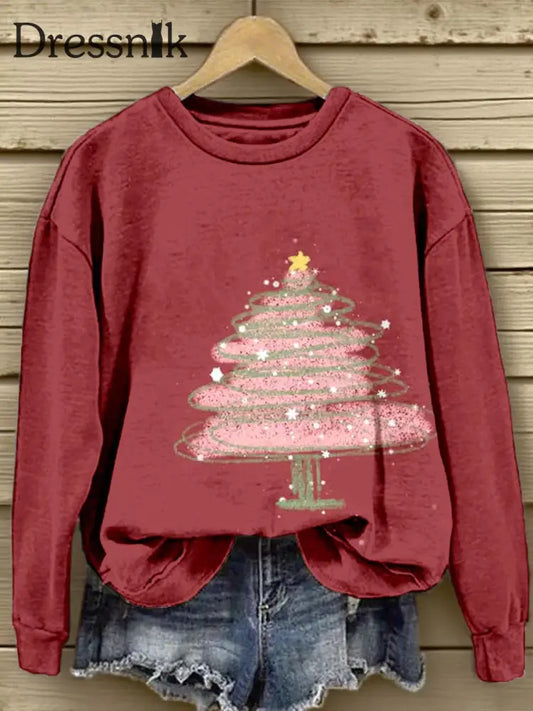 Damen Weihnachtsbaum-Kunstdruck-Sweatshirt Rot / S