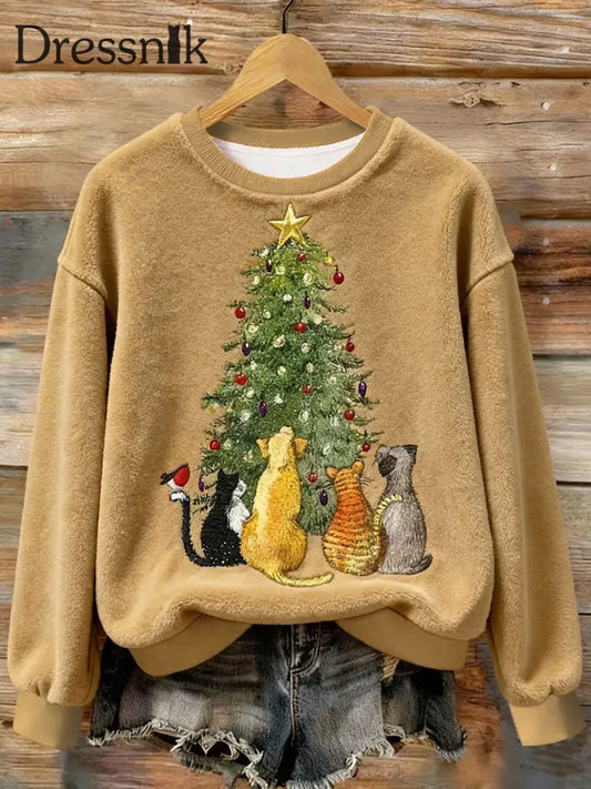Damen Weihnachtskatze-Kunst-Flanell-Sweatshirt als bild / S