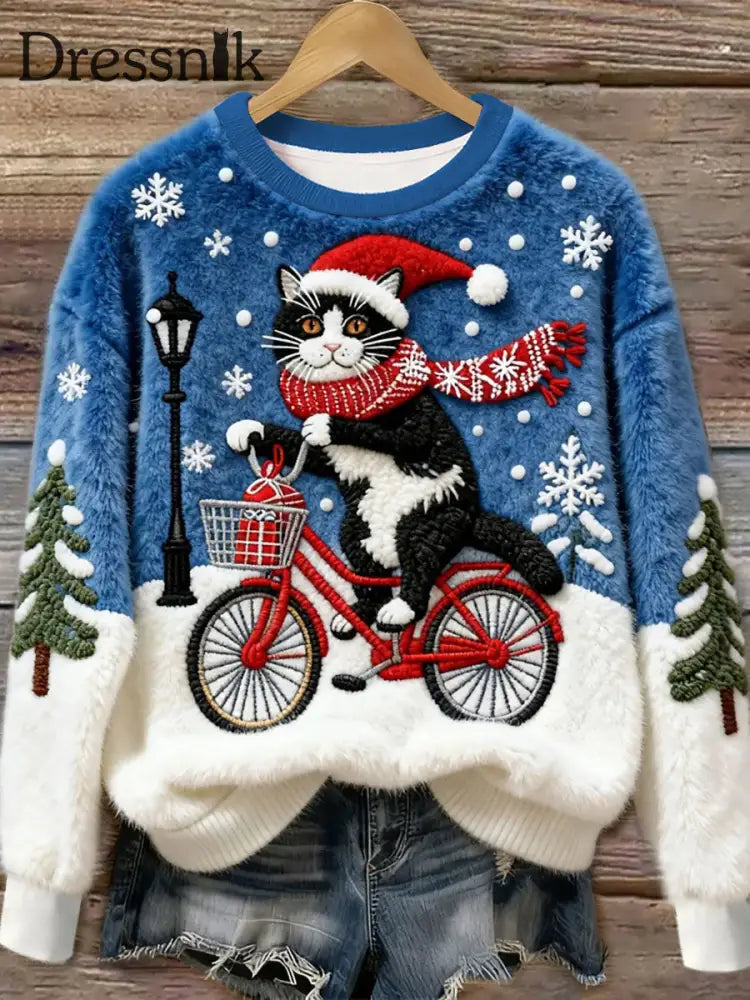 Damen Weihnachtskatze-Kunst-Flanell-Sweatshirt als bild / S