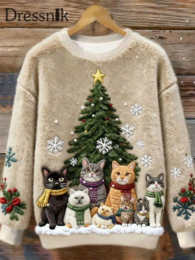 Damen Weihnachtskatze-Kunst-Flanell-Sweatshirt als bild / S
