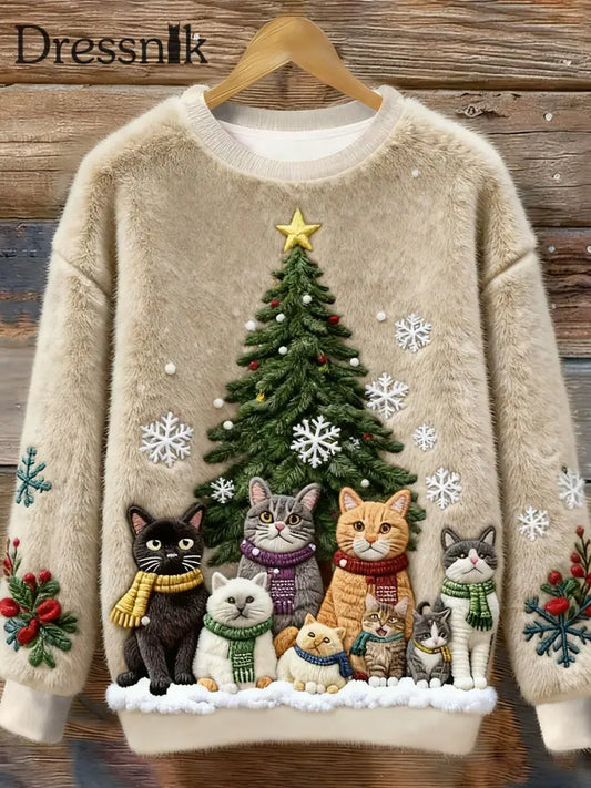 Damen Weihnachtskatze-Kunst-Flanell-Sweatshirt als bild / S