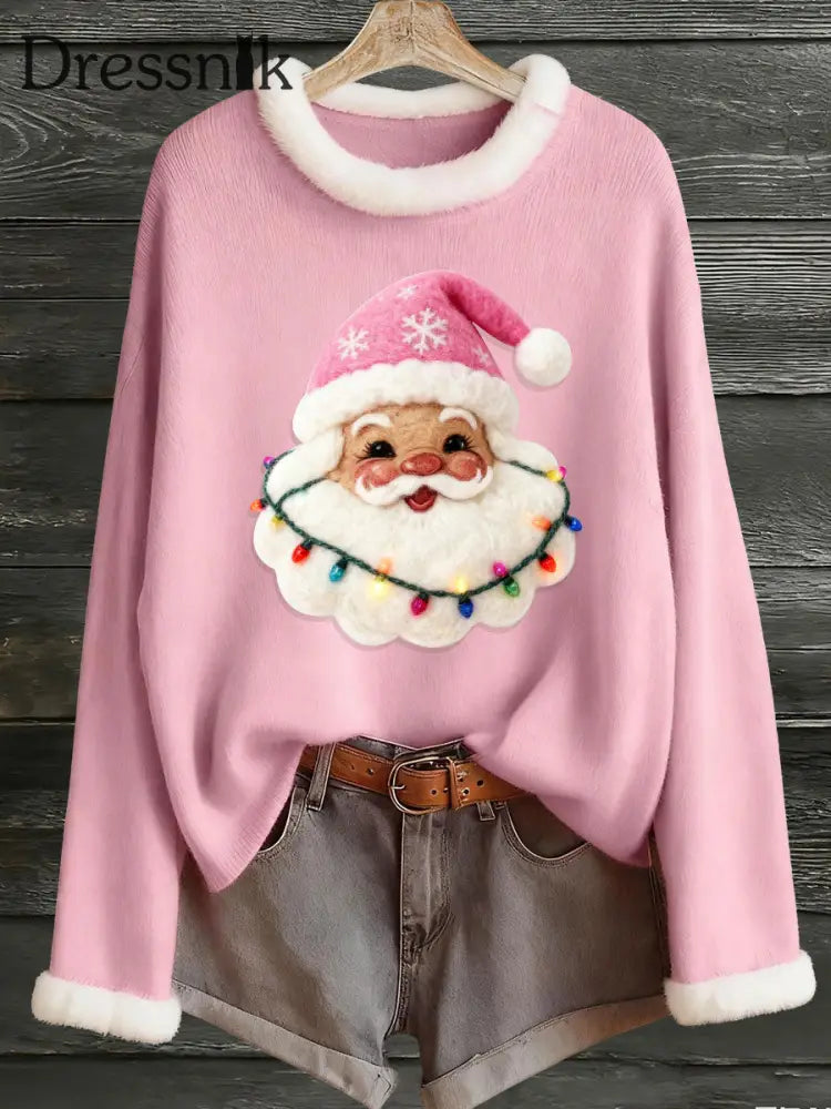 Damen-Weihnachtsmann-Druck-Pelz kragen oberteil Rosa / S