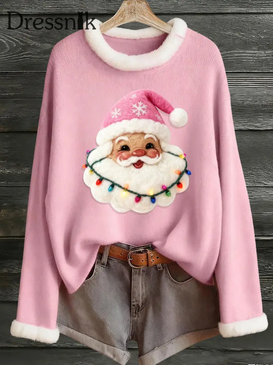 Damen-Weihnachtsmann-Druck-Pelz kragen oberteil Rosa / S
