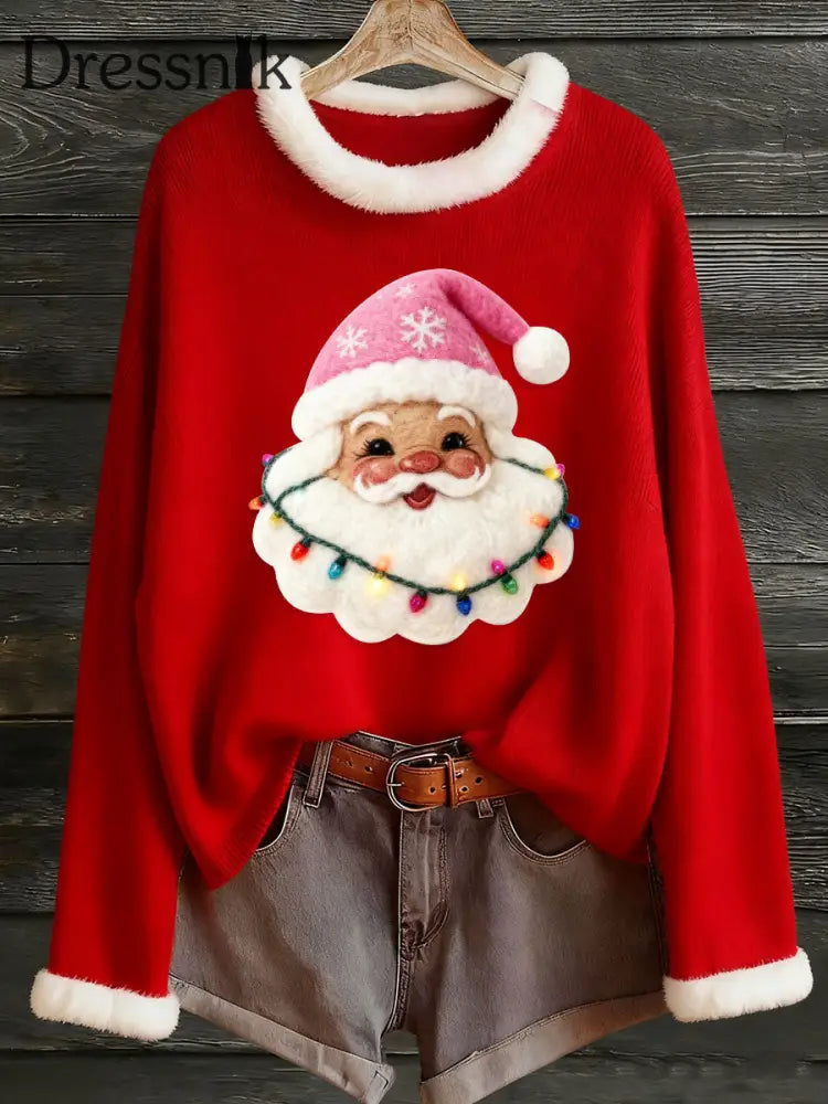 Damen-Weihnachtsmann-Druck-Pelz kragen oberteil Rot / S