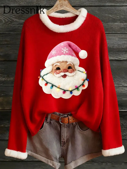 Damen-Weihnachtsmann-Druck-Pelz kragen oberteil Rot / S