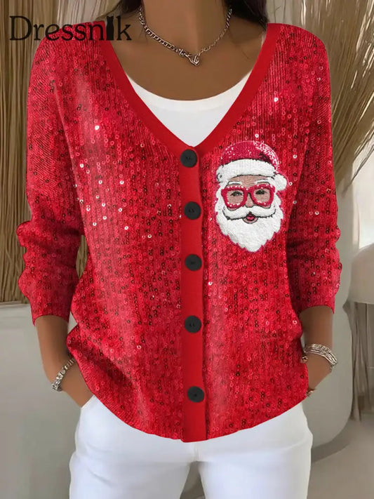 Damen-Weihnachtsmann-Strickjacken Rot / S