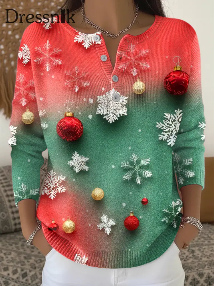 Damen-Weihnachtsschneeflocke-Gradienten-Pullover mehrfarbig / S