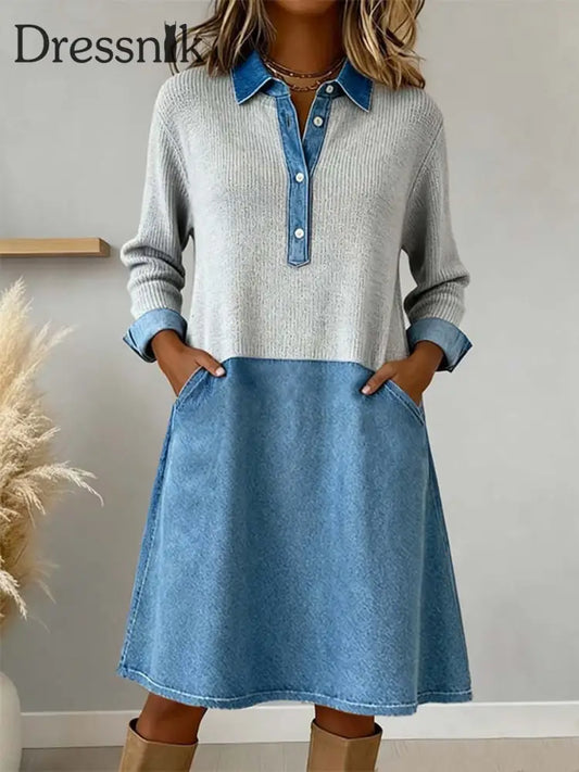 Damenmode einfaches Patchwork-Kunst kleid als bild / S