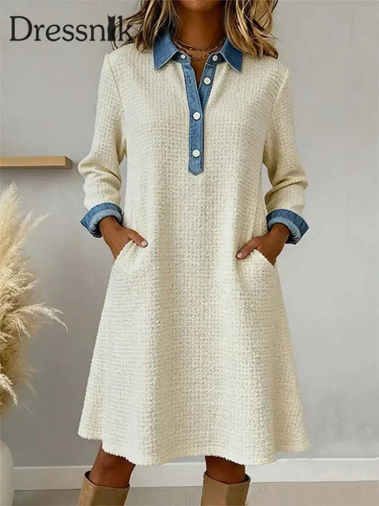 Damenmode einfaches Patchwork-Kunst kleid als bild / S