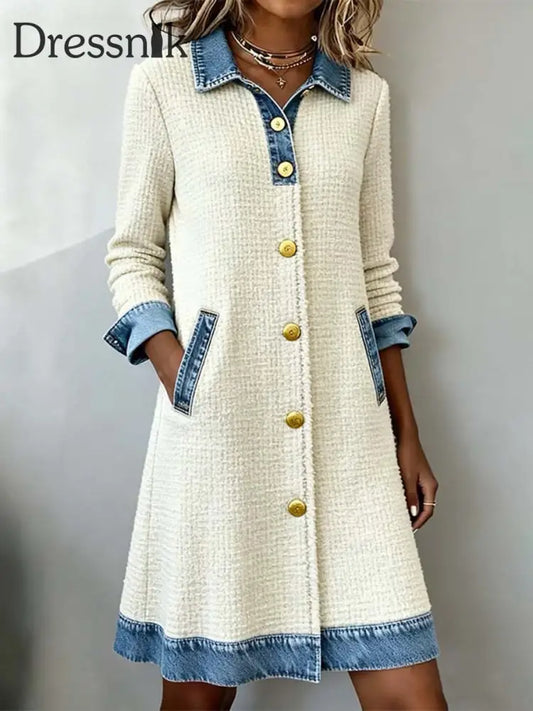 Damenmode Patchwork Design Strickjacke Kleid als bild / S