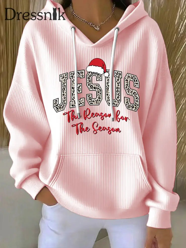Der Glaube gedruckter Hoodie Frauen Jesus Der Grund für die Saison Hellrosa / S