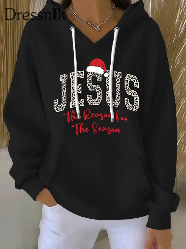 Der Glaube gedruckter Hoodie Frauen Jesus Der Grund für die Saison Schwarz / S