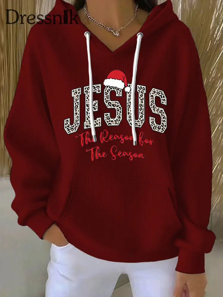 Der Glaube gedruckter Hoodie Frauen Jesus Der Grund für die Saison Weinrot / S