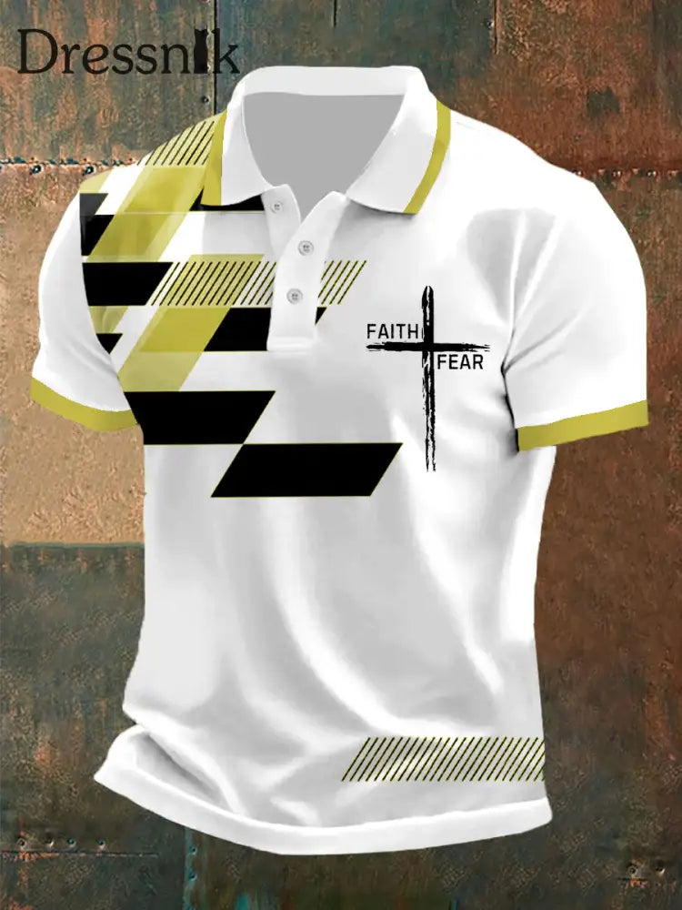 Der Glaube der Männer über die Angst Kreuz Glaube Geometrischer Druck Casual Polo Gelb / S