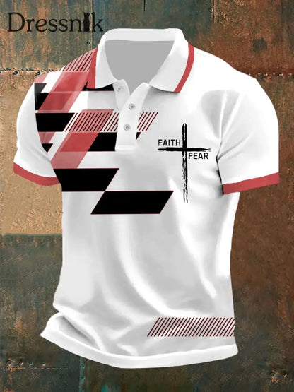 Der Glaube der Männer über die Angst Kreuz Glaube Geometrischer Druck Casual Polo Rot / S