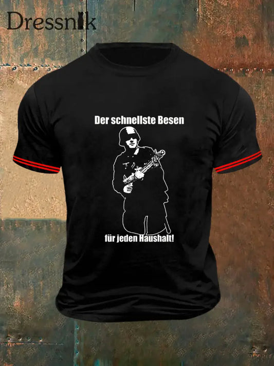 Der Shcnellste Besen Print Vintage Mode Kurzarm T-Shirt Schwarz / S