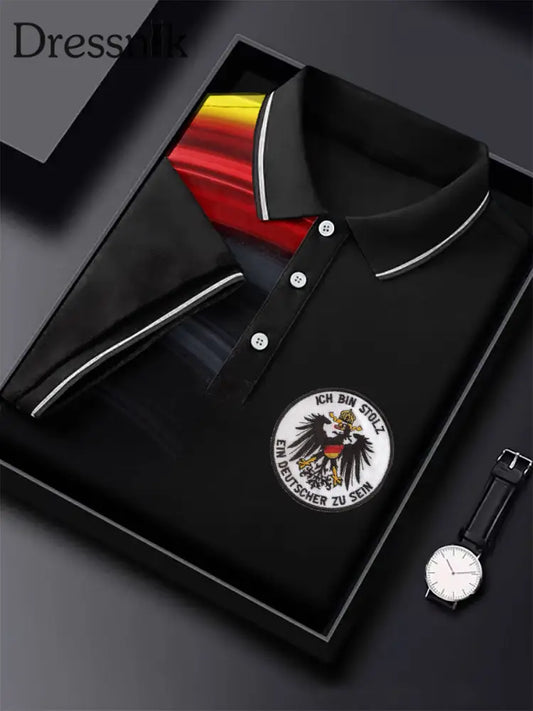 Deutsche patriotische Flagge der Männer bedruckte lässige Tops Schwarz / S