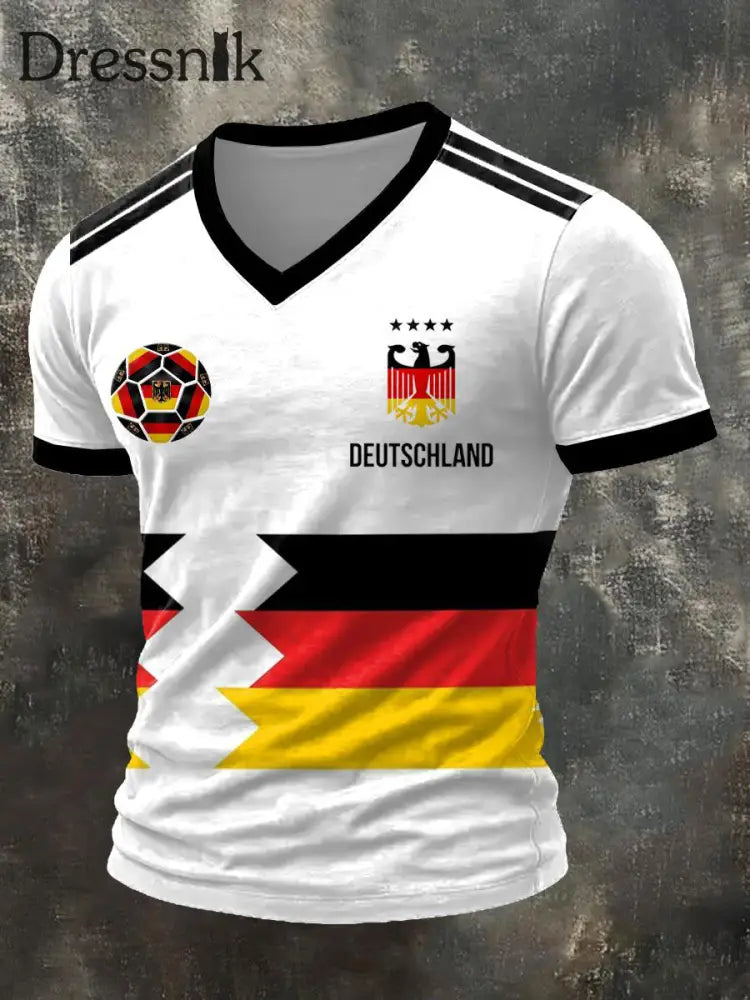 Deutsches Herren-T-Shirt mit V-Ausschnitt und WM 2026 Weiß / S