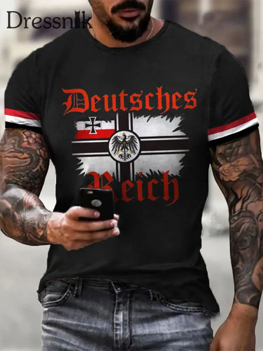 Deutsches Reich bedrucktes Kurzarm-T-Shirt für Männer Schwarz / S