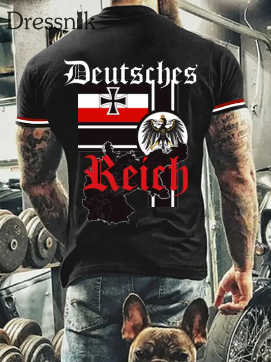 Deutsches Reich bedrucktes Kurzarm-T-Shirt für Männer Schwarz / S
