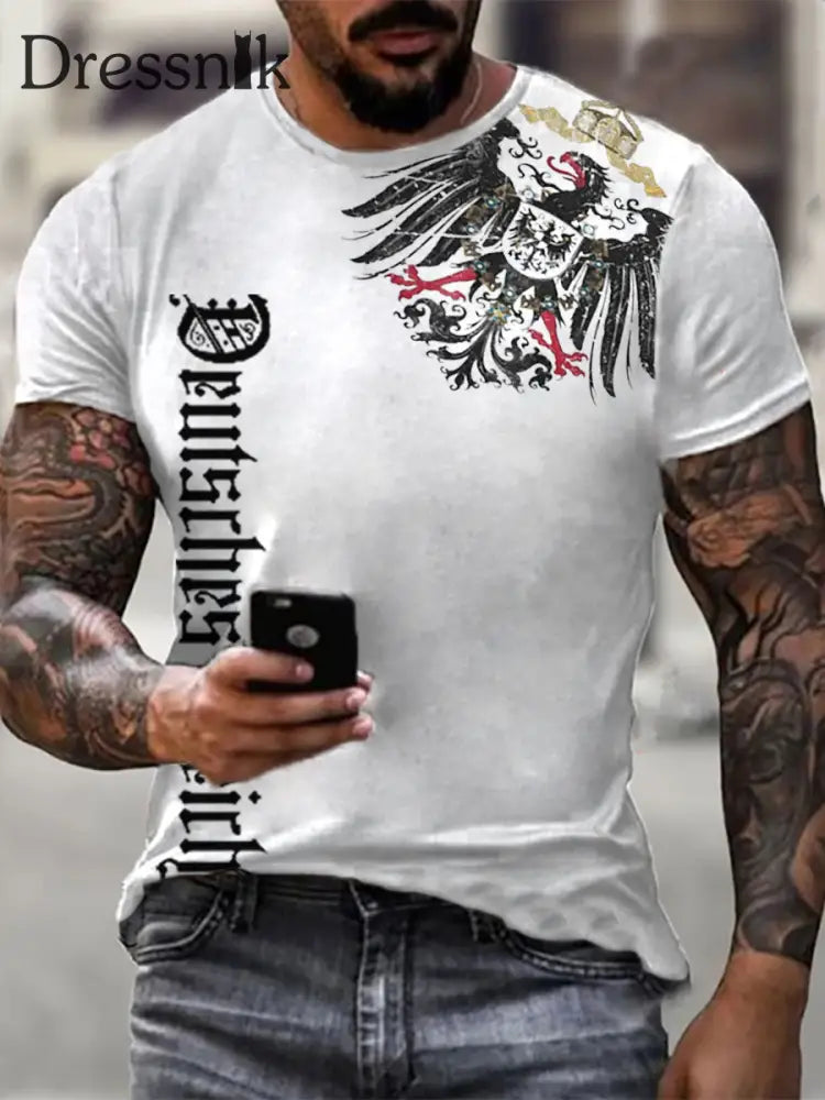 Deutsches Reich bedrucktes Kurzarm-T-Shirt für Männer Weiß / S