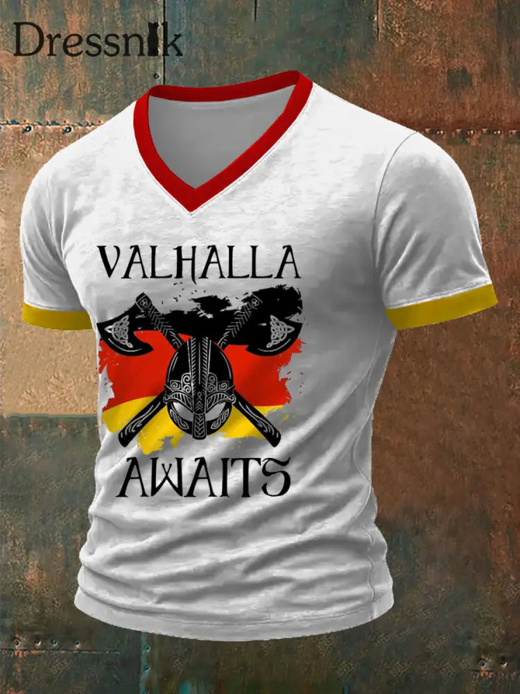 Deutsches Wikinger-Bedrucktes Kurzarm-T-Shirt für Männer Schwarz / S