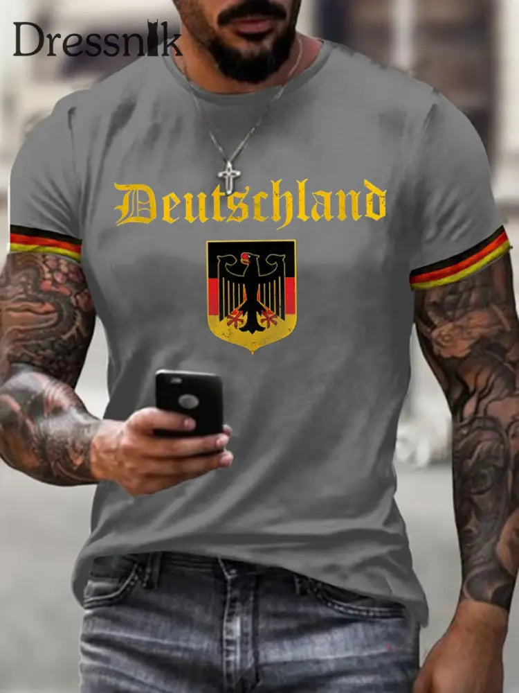 Deutschland bedrucktes Kurzarm-T-Shirt für Männer Grau / S