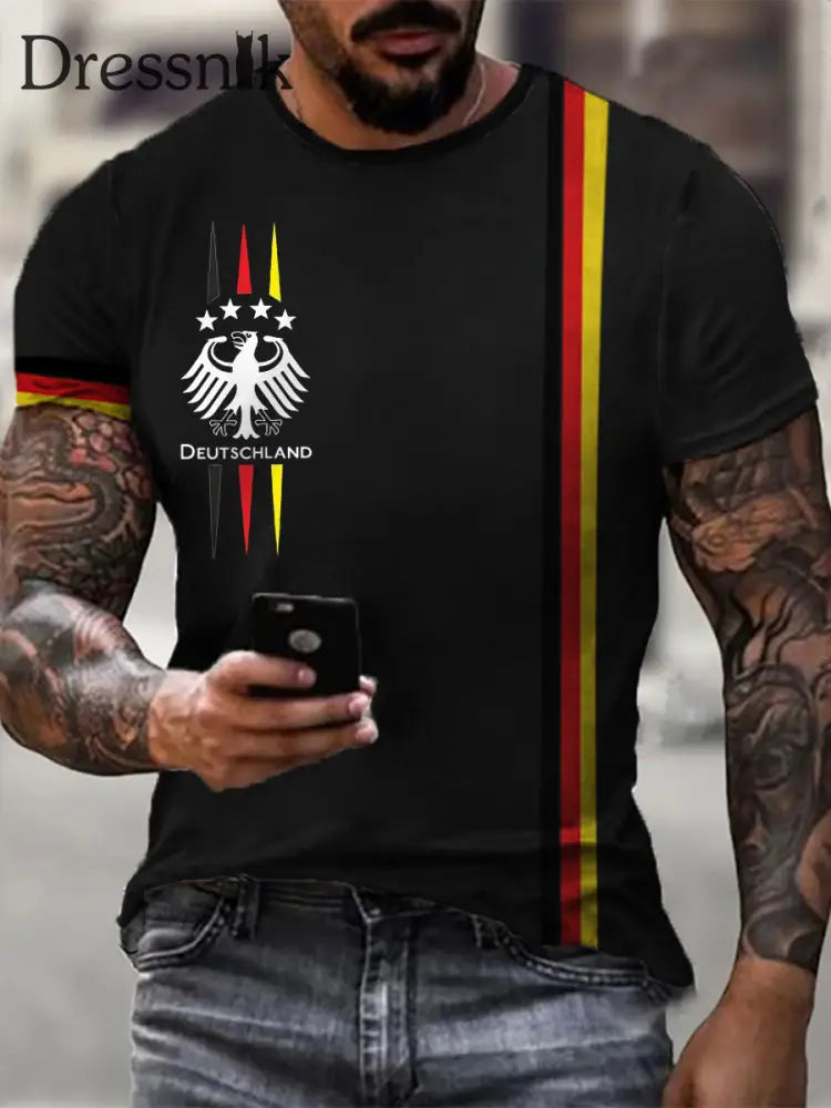 Deutschland bedrucktes Kurzarm-T-Shirt für Männer Schwarz / S