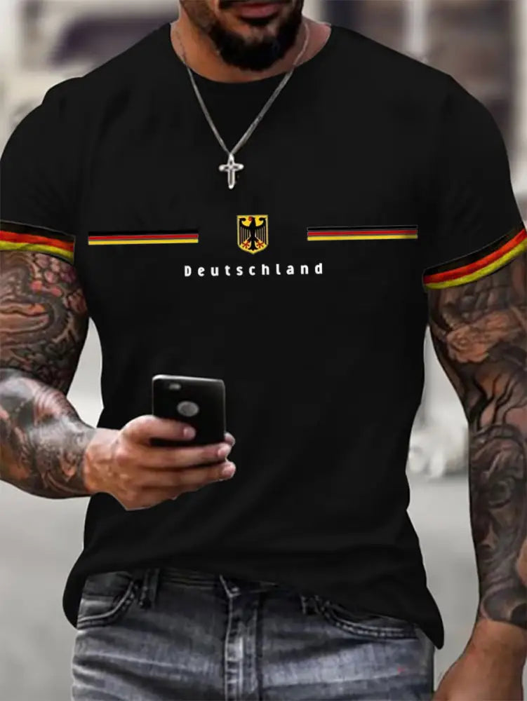 Deutschland bedrucktes Kurzarm-T-Shirt für Männer Schwarz / S