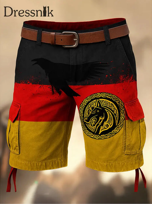 Deutschland Flagge Viking bedruckte Textur Kordel zug Tasche Freizeit-Cargo-Shorts A / M
