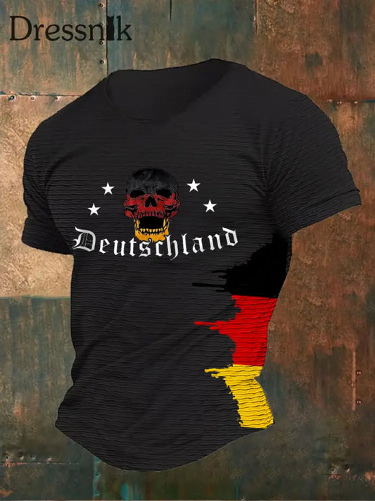 Deutschland-Schädel bedrucktes Kurzarm-T-Shirt für Männer Schwarz / S