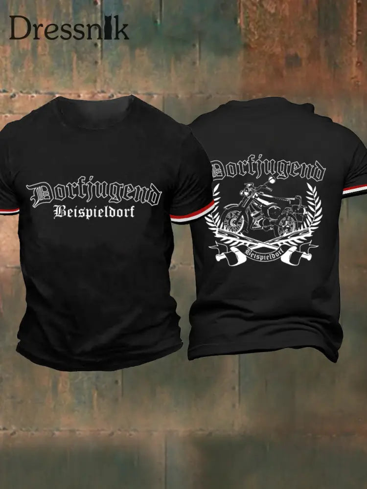 Dorf jugend bedrucktes Kurzarm-T-Shirt für Männer Schwarz / S