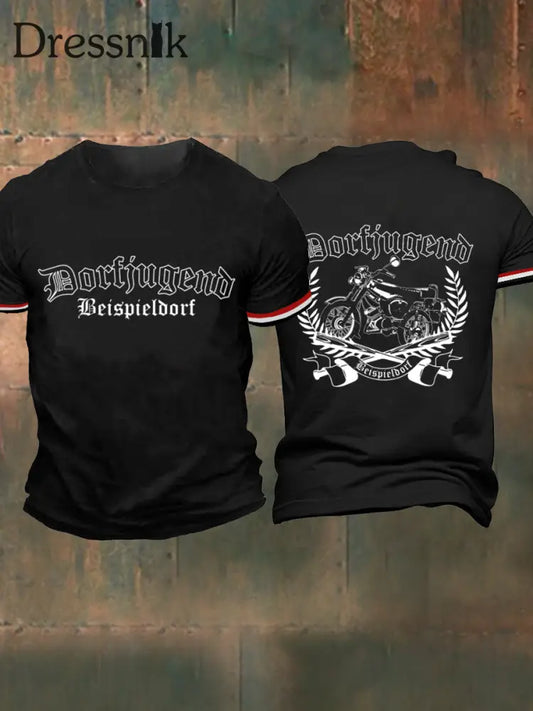 Dorf jugend bedrucktes Kurzarm-T-Shirt für Männer Schwarz / S