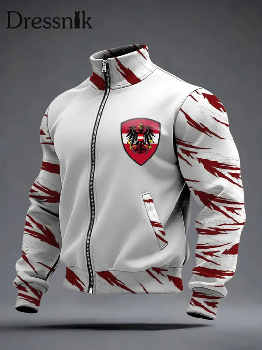 Dynamische weiße rote Streifen-Jacke für Männer mit österreichi schem Emblem mehrfarbig / S